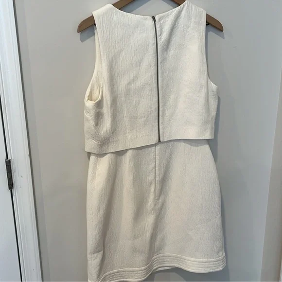 REISS Size 10 Ivory Sleeveless Mini Dress w/ Overlay & Back Zipper Round Neck - Picture 6 of 8